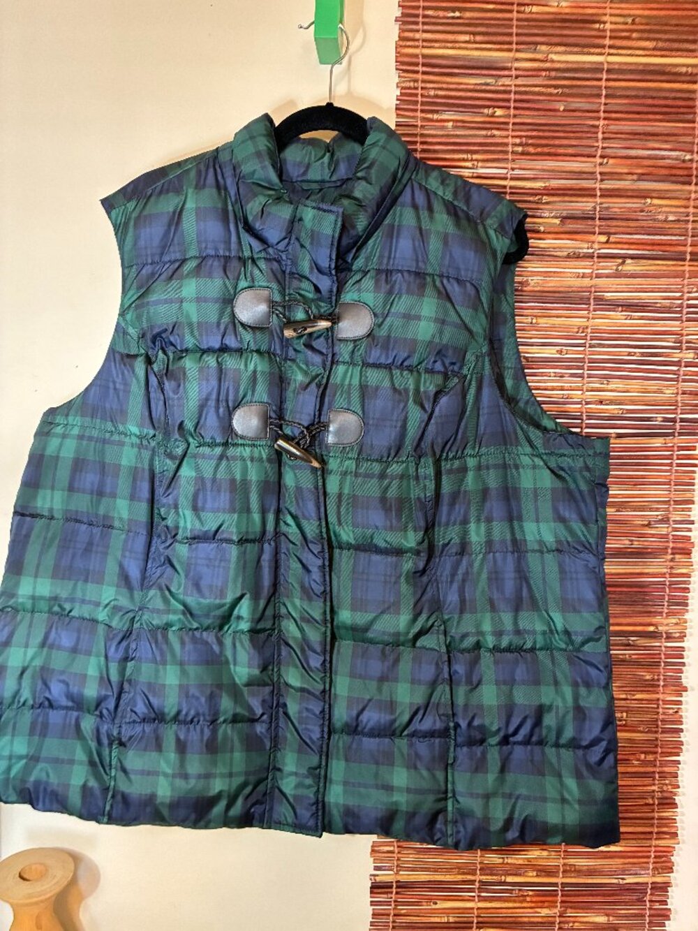 Charter Club Black Watch Plaid Puffer Vest 3X Toggle Accent Dark Academia Preppy